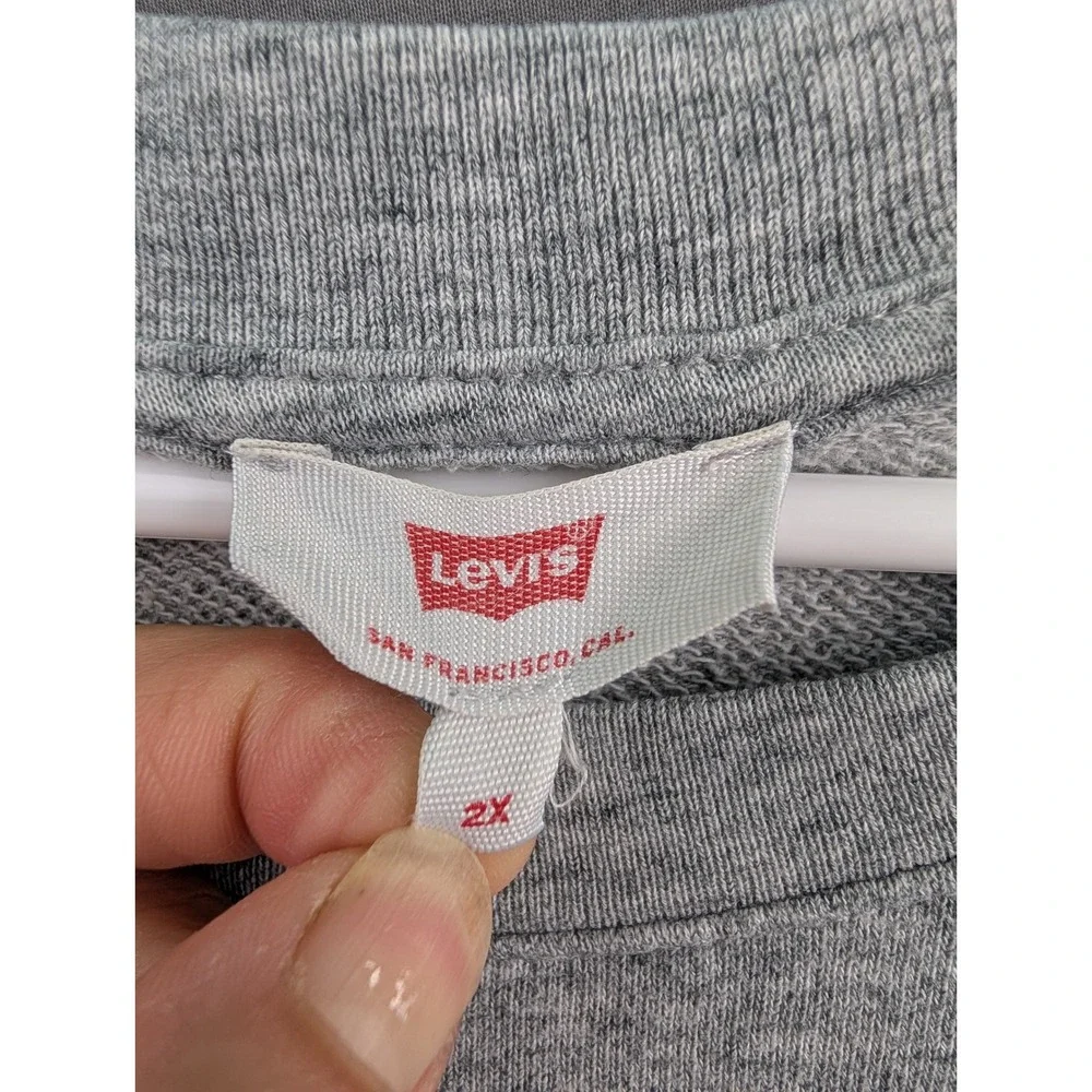 Levis Mens Heather Gray Graphic Batwing Logo Long‎ Sleeve Raglan Sweatshirt